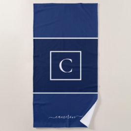 Minimalistisch Navy Blue Monogram Personalisiert Strandtuch