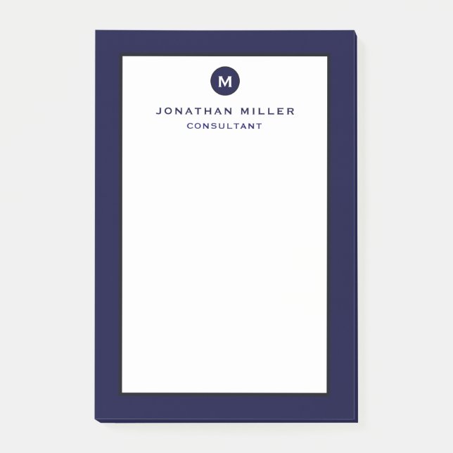 Minimalistisch Navy Blue Monogram Post-it Klebezettel (Vorderseite)