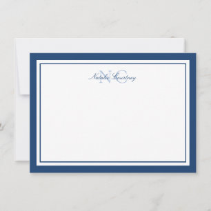 Minimalistisch Navy Blue Two Border Monogram 4.5x6 Mitteilungskarte