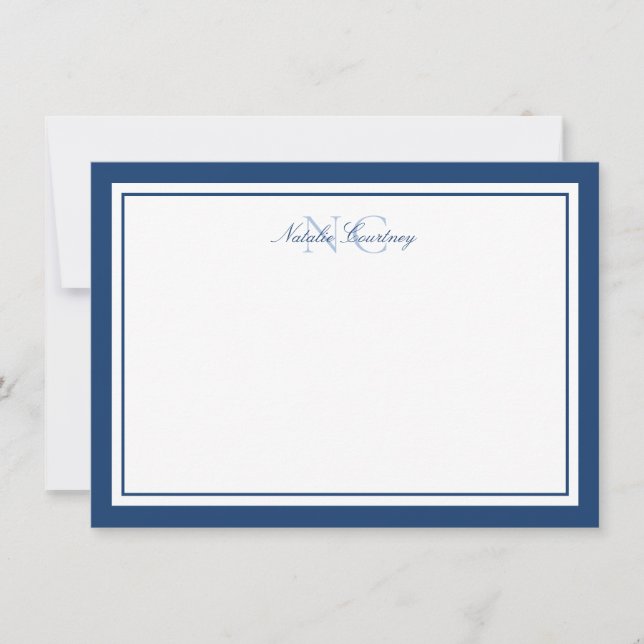 Minimalistisch Navy Blue Two Border Monogram 4.5x6 Mitteilungskarte (Vorderseite)