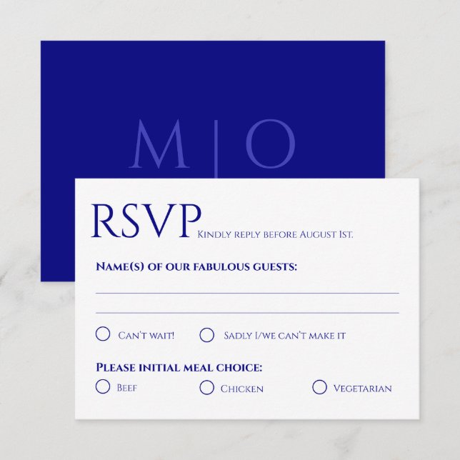 Minimalistisch Navy Blue Wedding Response Card RSVP Karte (Vorne/Hinten)