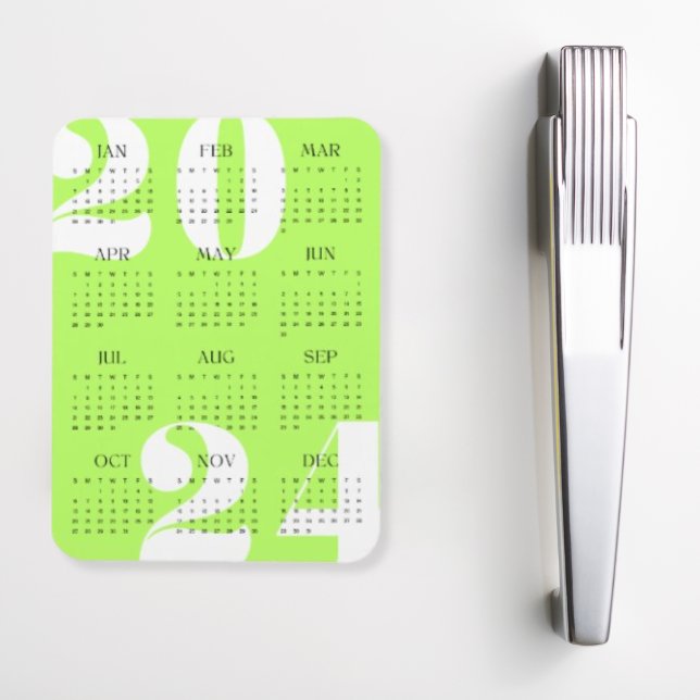 Minimalistisch Neon Green Black 2024 Kalender Magnet (Von Creator hochgeladen)