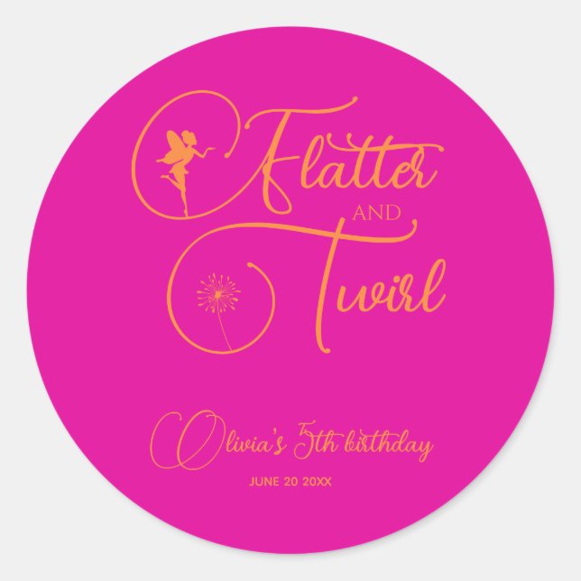 Minimalistisch Neon Pink Fairy Birthday Runder Aufkleber (Vorderseite)