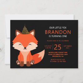 Minimalistisch Niedlicher Little Fox Zigzag Black  Einladung