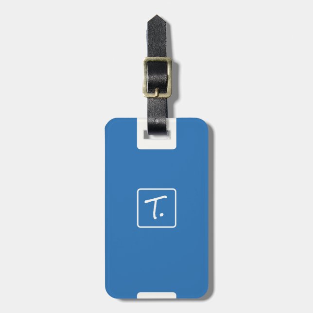 Minimalistisch Ocean Blue mit White Monogram Gepäckanhänger (Vorderseite vertikal)
