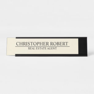 Minimalistisch Off White Real Anwesen Schreibtischnamensplakette
