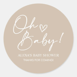 Minimalistisch Oh Babydusche Beige Liebeskleber Runder Aufkleber