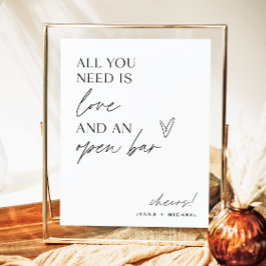 Minimalistisch Open Bar Sign | Moderne Hochzeitsst Poster