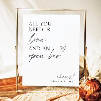 Minimalistisch Open Bar Sign | Moderne Hochzeitsst Poster