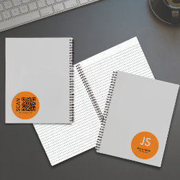 Minimalistisch Orange Dot Initials Grau Notizbuch