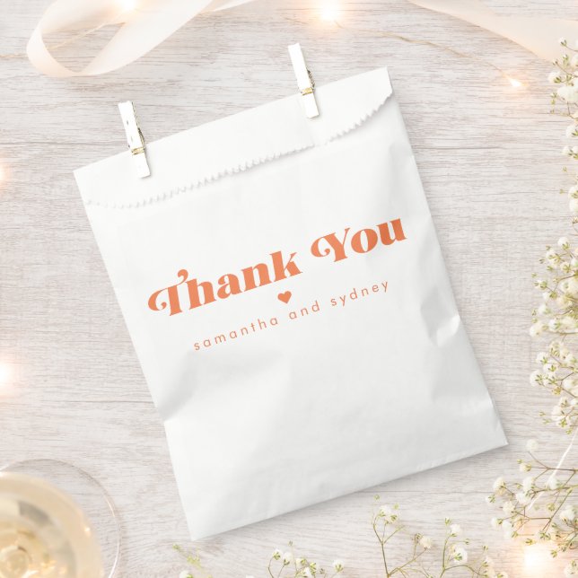 Minimalistisch Orange Retro Typografy Name Danke Geschenktütchen (Ausgeschnitten)