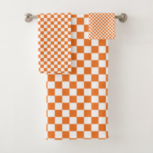 Minimalistisch Orange White Checked Badhandtuch Set