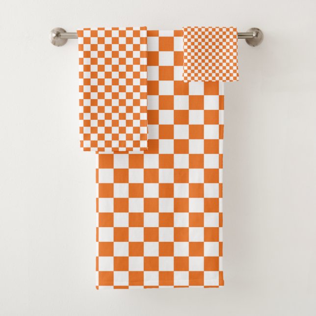 Minimalistisch Orange White Checked Badhandtuch Set (Insitu)