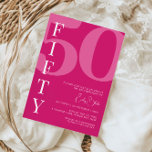 Minimalistisch Pink 50. Geburtstagsparty Einladung<br><div class="desc">Diese minimalistische Typografie aus dem 30. Jubiläum-Party Einladung ist perfekt für eine moderne Geburtstagsparty. Das schlichte Design mit klassisch weißem Schriftart auf rosa Hintergrund. Anpassbar in jeder Farbe. Behalt das Design minimal und elegant, wie es ist, oder personalisiere es durch Hinzufügen von eigenen Grafiken und Kunstwerken. Für eine erweiterte Anpassung...</div>