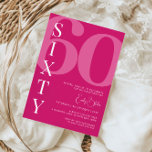 Minimalistisch Pink 60. Geburtstagsparty Einladung<br><div class="desc">Diese minimalistische Typografie aus dem 30. Jubiläum-Party Einladung ist perfekt für eine moderne Geburtstagsparty. Das schlichte Design mit klassisch weißem Schriftart auf rosa Hintergrund. Anpassbar in jeder Farbe. Behalt das Design minimal und elegant, wie es ist, oder personalisiere es durch Hinzufügen von eigenen Grafiken und Kunstwerken. Für eine erweiterte Anpassung...</div>