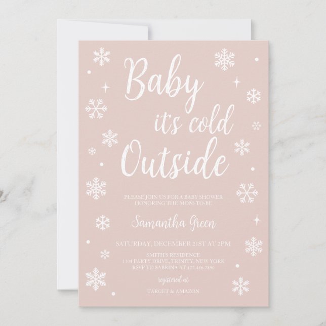 Minimalistisch Pink Baby Es ist kalt draußen Babyd Einladung (Vorderseite)