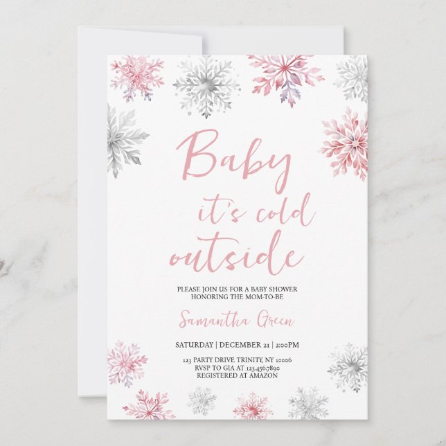 Minimalistisch Pink Baby Es ist kalt draußen Babyd Einladung (Vorderseite)