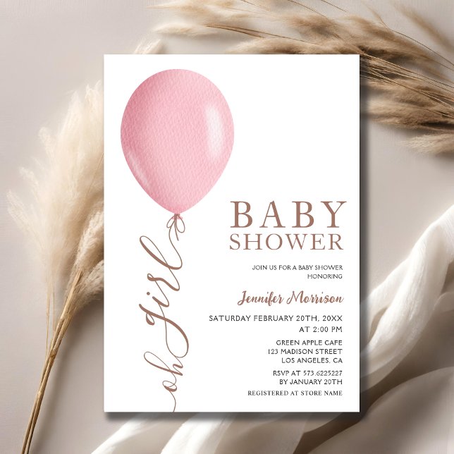 Minimalistisch Pink Ballon Oh Girl Baby Dusche Einladung (Von Creator hochgeladen)