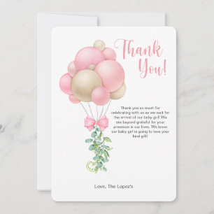 Minimalistisch Pink Balloon Babydusche Danke Karte