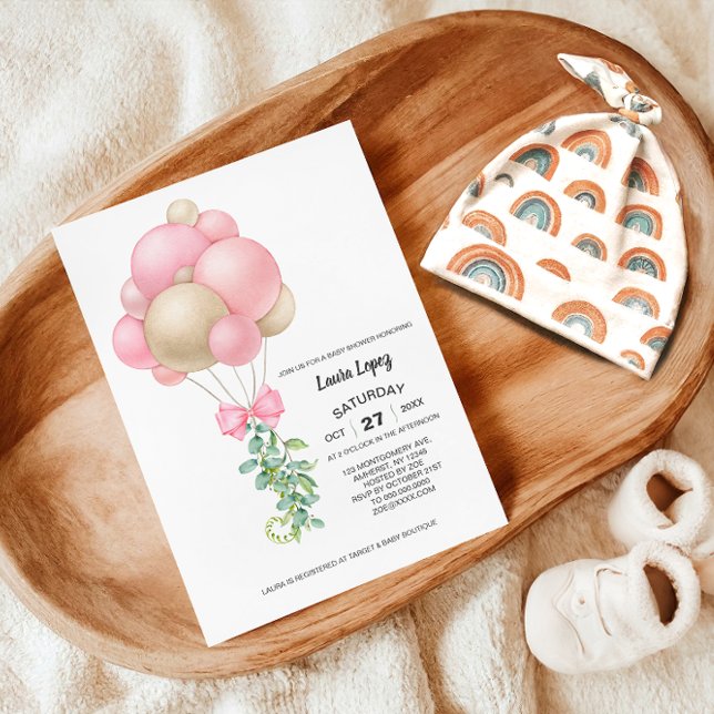 Minimalistisch Pink Balloons Girl Baby Dusche Einladung (Von Creator hochgeladen)