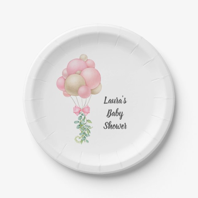 Minimalistisch Pink Balloons Girl Baby Dusche Pappteller (Vorderseite)