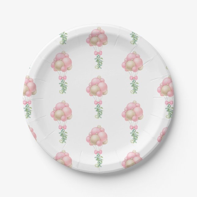 Minimalistisch Pink Balloons Girl Baby Dusche Pappteller (Vorderseite)