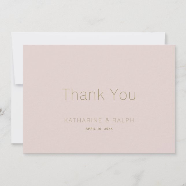 Minimalistisch Pink Beige Wedding Vielen Dank Dankeskarte (Vorderseite)