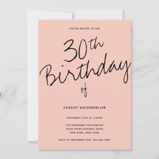 Minimalistisch Pink Black 30. Geburtstag Einladung