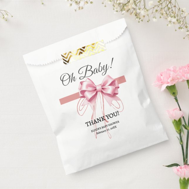 Minimalistisch Pink Bow Baby Dusche Geschenktütchen (Versiegelt)