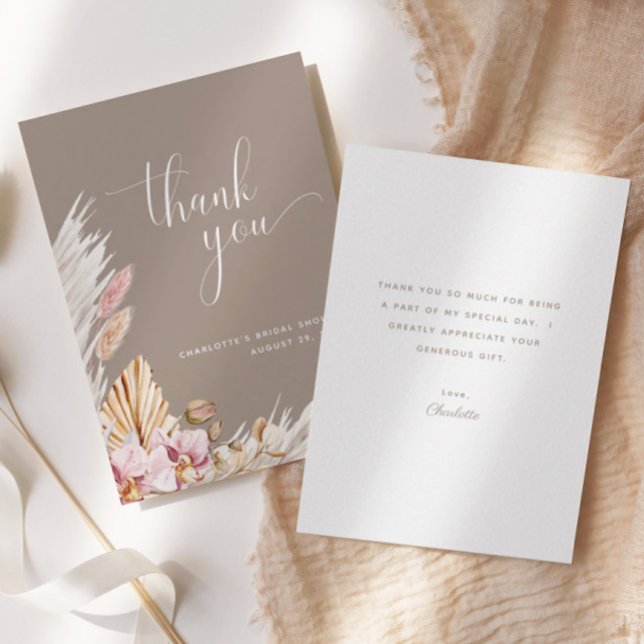 Minimalistisch Pink Brown Boho Floral | BRAUTPARTY Dankeskarte (Von Creator hochgeladen)
