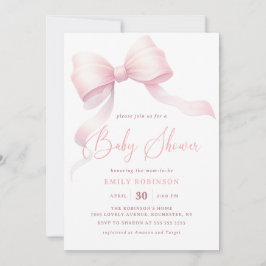 Minimalistisch Pink Coquette Bow Girl Babydusche Einladung