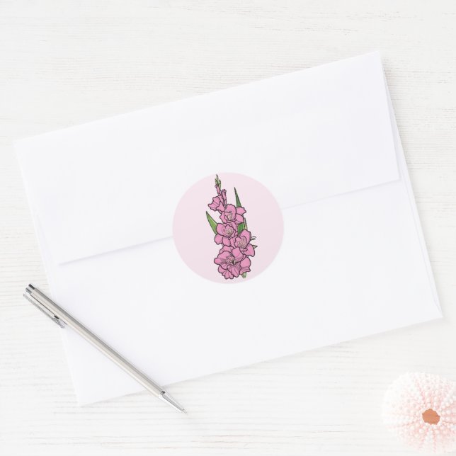 Minimalistisch Pink Gladiolus Wedding Runder Aufkleber (Umschlag)
