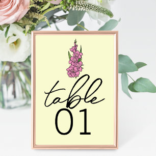 Minimalistisch Pink Gladiolus Wedding Tischnummern