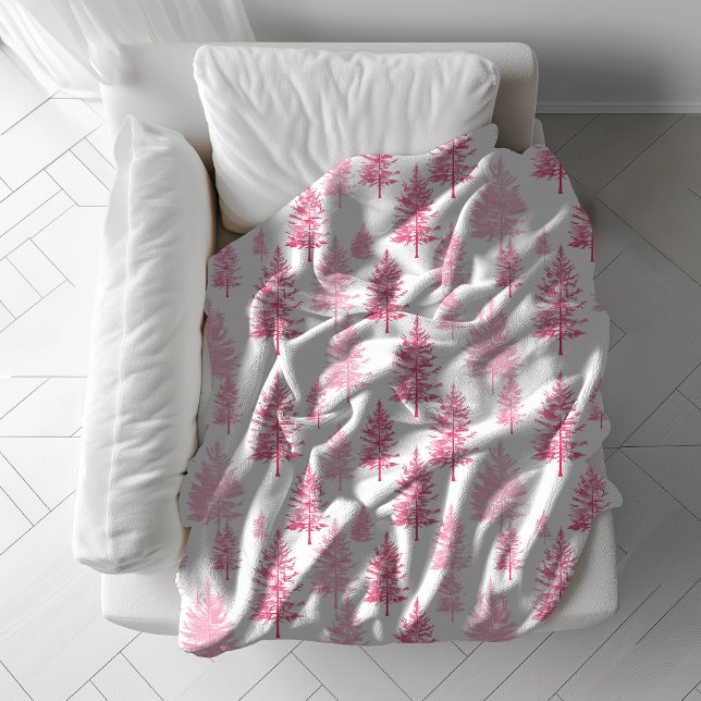 Minimalistisch Pink Pine Trees Fleece Blanket (Minimalist Pink Pine Trees Throw Christmas Fleece Blanket)