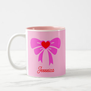 Minimalistisch Pink Ribbon y2k Coqeutte Ästhetisch Zweifarbige Tasse