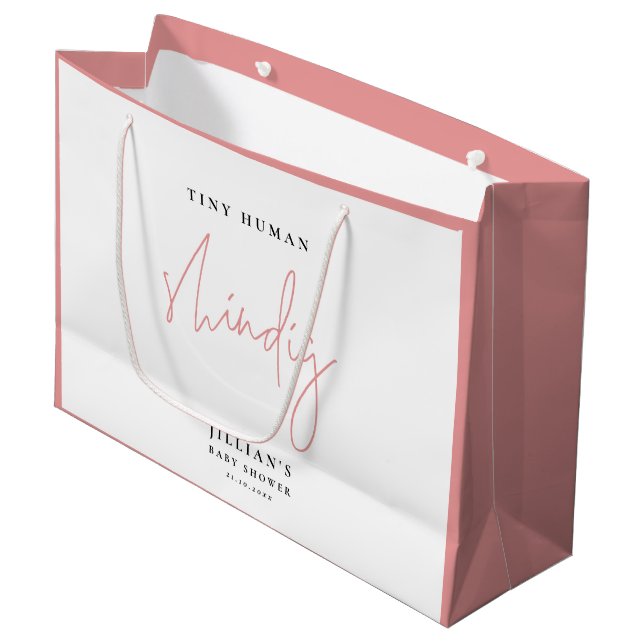 Minimalistisch Pink Tiny Baby Dusche Große Geschenktüte (Vorderseite Schrägansicht)