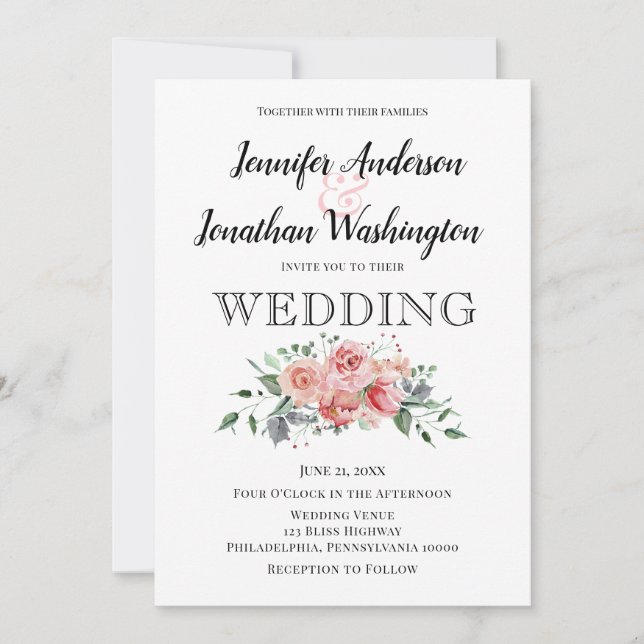 Minimalistisch Pink Wasserfarbe Rose Bouquet Ankündigung (Vorderseite)