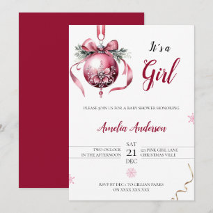 Minimalistisch Pink Weihnachtsschmuck Kinderdusche Einladung
