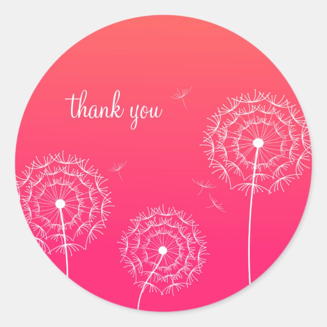Minimalistisch Pink White Dandelion Blume Danke Runder Aufkleber (Vorderseite)