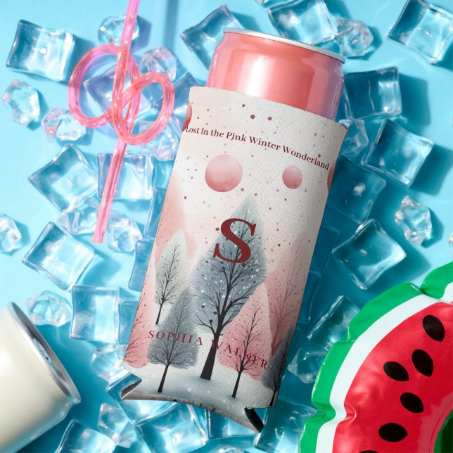 Minimalistisch-Pink-Winterwald-Wunderland-Monogram Selters Dosenkühler (In Situ Sommer)