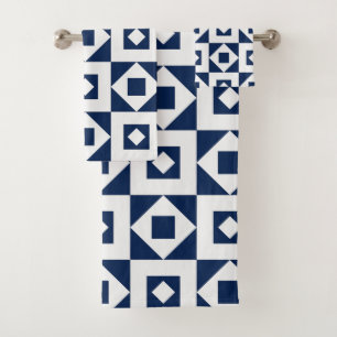 Minimalistisch Quilt Navy White Badhandtuch Set