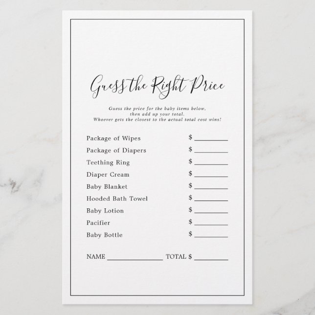 Minimalistisch Raten Sie das richtige Preisspiel (Vorderseite)