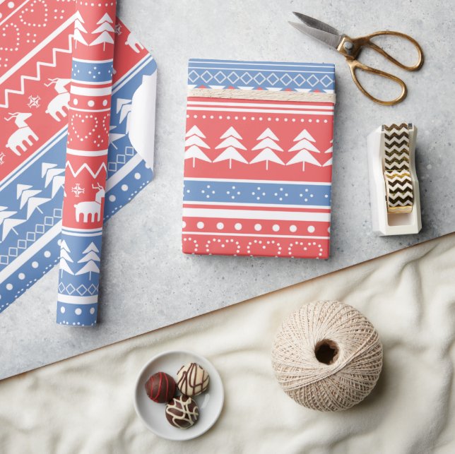 Minimalistisch Red & Blue Christmas - Einzigartige Geschenkpapier (Kunsthandwerk)
