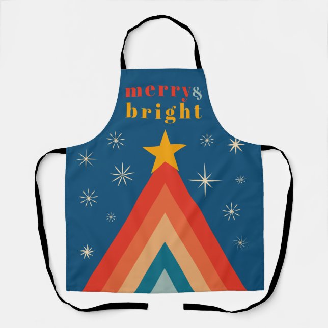 Minimalistisch Red & Blue Retro Groovy Weihnachten Schürze (Vorderseite)