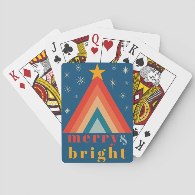 Minimalistisch Red & Blue Retro Groovy Weihnachten Spielkarten (Rückseite)