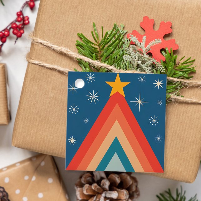 Minimalistisch Red & Blue Retro Groovy Weihnachtsb Geschenkanhänger (Von Creator hochgeladen)