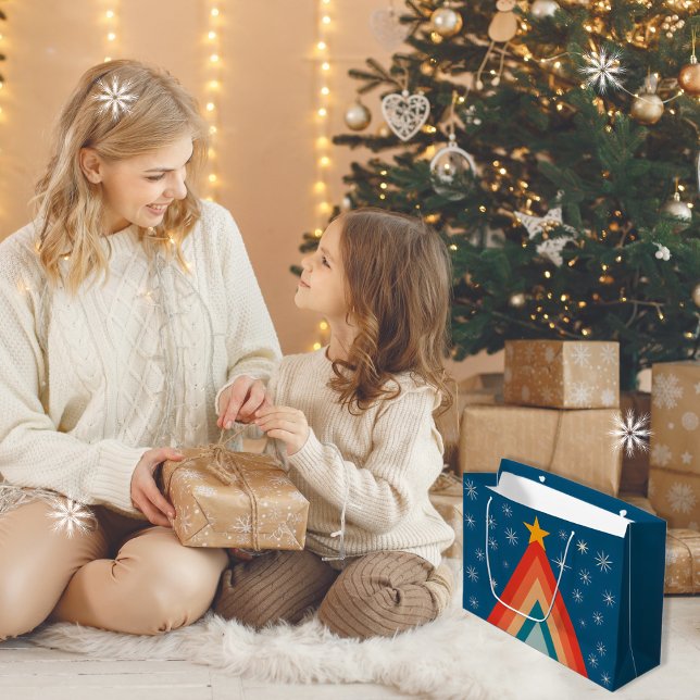 Minimalistisch Red & Blue Retro Groovy Weihnachtsb Große Geschenktüte (Von Creator hochgeladen)