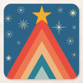 Minimalistisch Red & Blue Retro Groovy Weihnachtsb Rechteckiger Pappuntersetzer