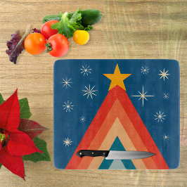 Minimalistisch Red & Blue Retro Groovy Weihnachtsb Schneidebrett