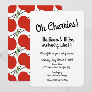 Minimalistisch Red Cherries Twins Baby Dusche Einladung